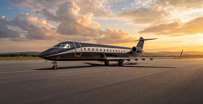 Bikini Jet aircraft on the ramp at golden hour
